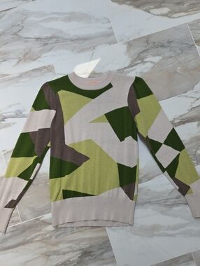 Abstract Green Geo Crewneck Sweater‎